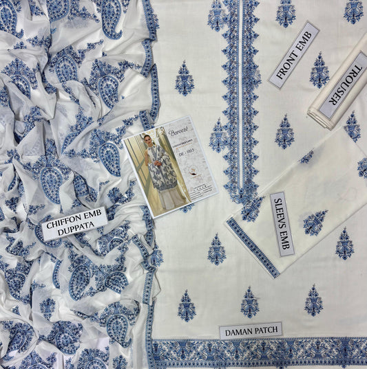 3pc Unstitched heavy Embroidered Brand Bareeze