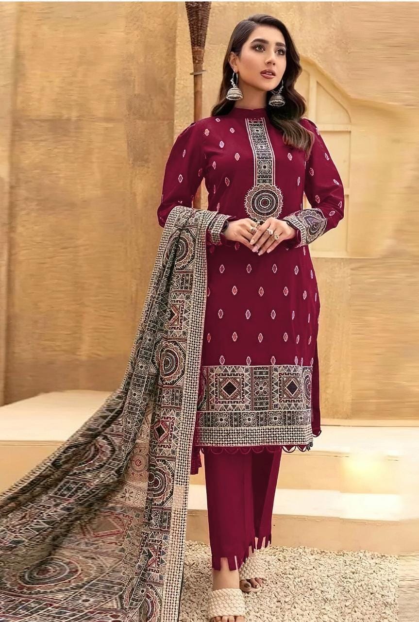 Dhanak Heavy Shawl Unstitched 3pc Embroidered