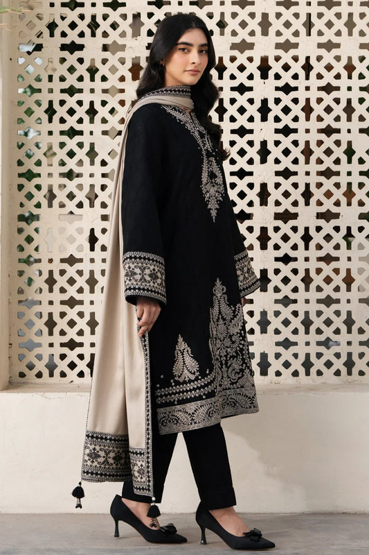 3pc Jazmin Black Embroidered With Ready Shawl