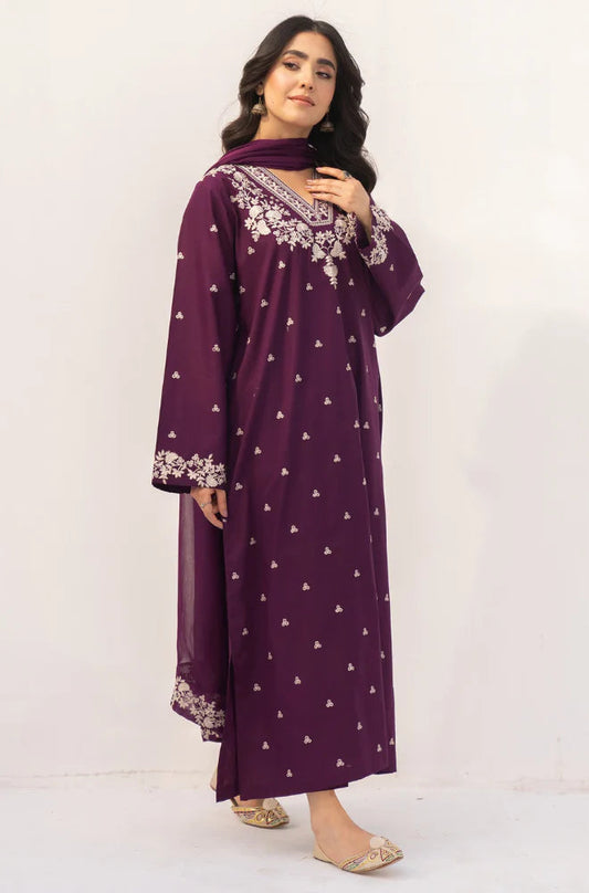 3PC Lawn Embroidered Suit with Chiffon Dupata