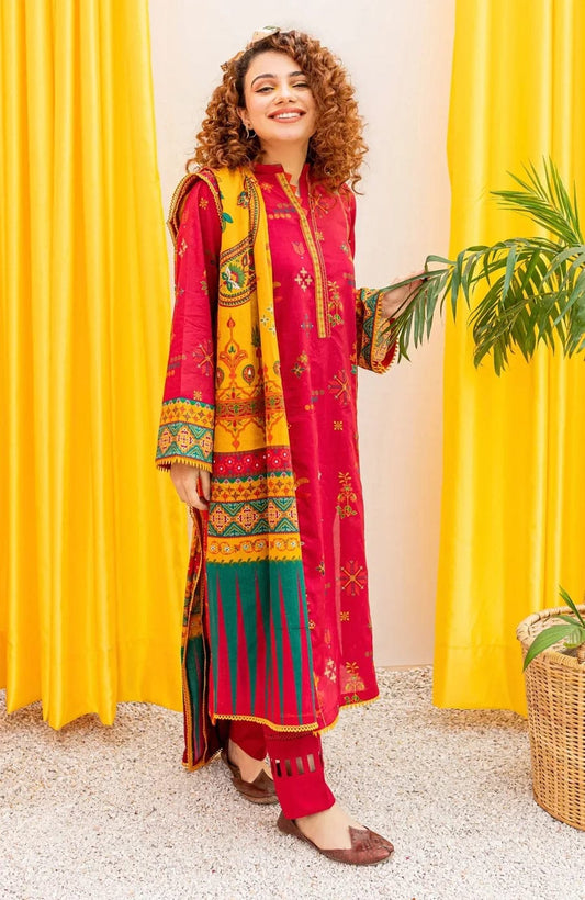 Dhanak unstitched 3pc Embroidery Brand Asling