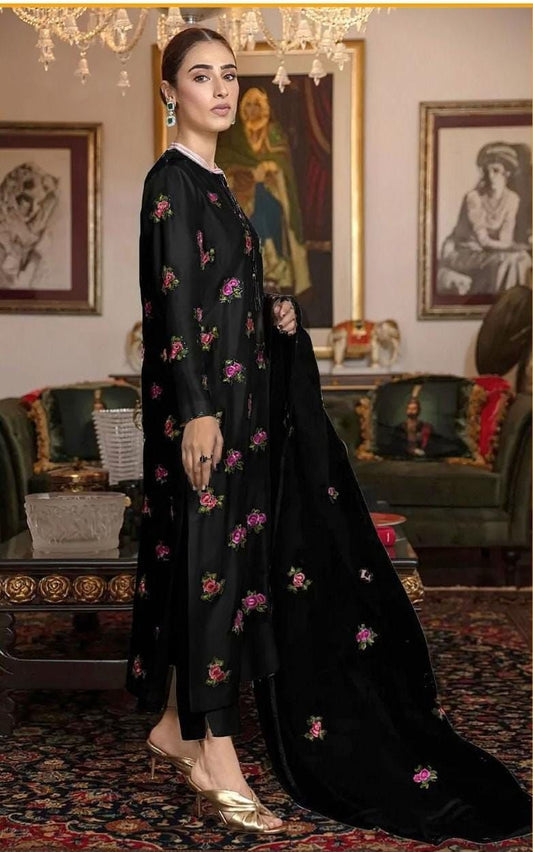 Shamooz Silk Embroidered Unstitched 3pc Brand Zainab Chotani