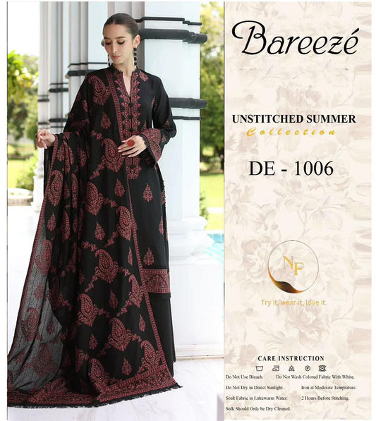 3pc Unstitched Heavy Embroidered Brand Bareeze